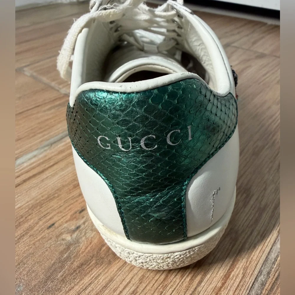 Gucci Ace Embellished Arrow Leather Sneakers White Size 36.5